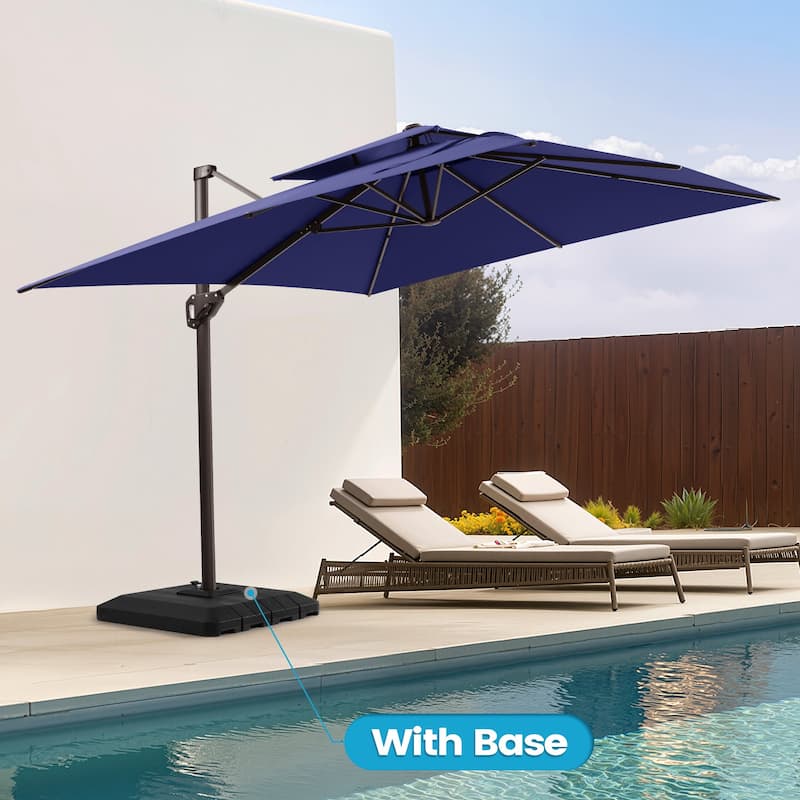 11 × 9 ft Outdoor Patio Offset Cantilever Dual Top Umbrella with 4-Piece Fillable Weighted Base
