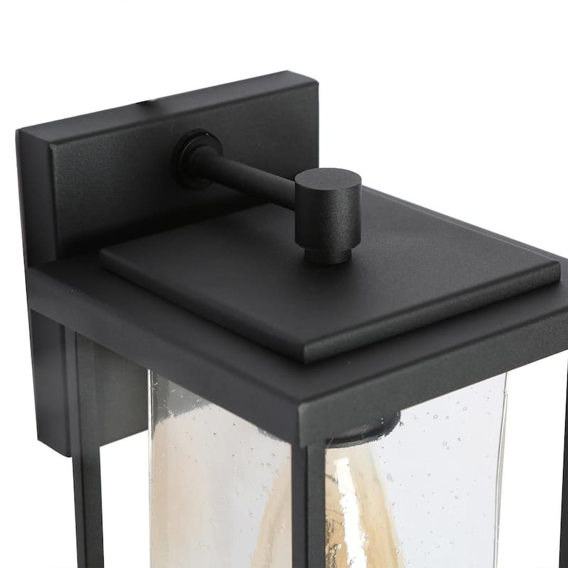 Geoma Modern Farmhouse 1-Light Black Outdoor Wall Sconce Seeded Glass Lantern - L 5.9"* W 6.7"* H 10.8"