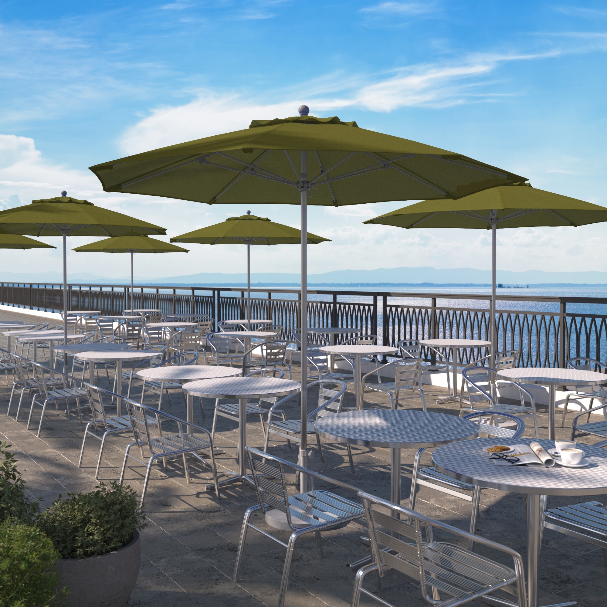 fiberglass patio umbrella frame Kingdom Double-Sided Patio with Base Teal Blue cool canopy that helps reduce glare and keeps temperatures comfortable on bright summer days Ayge 9 FT Patio Umbrella