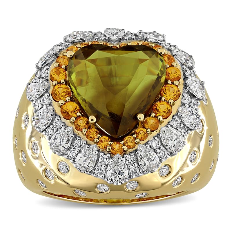 Miadora 7 3/4ct TGW Heart Alexandrite Yellow Sapphire 2ct TDW Diamond Cocktail Ring in 14k Yellow Gold