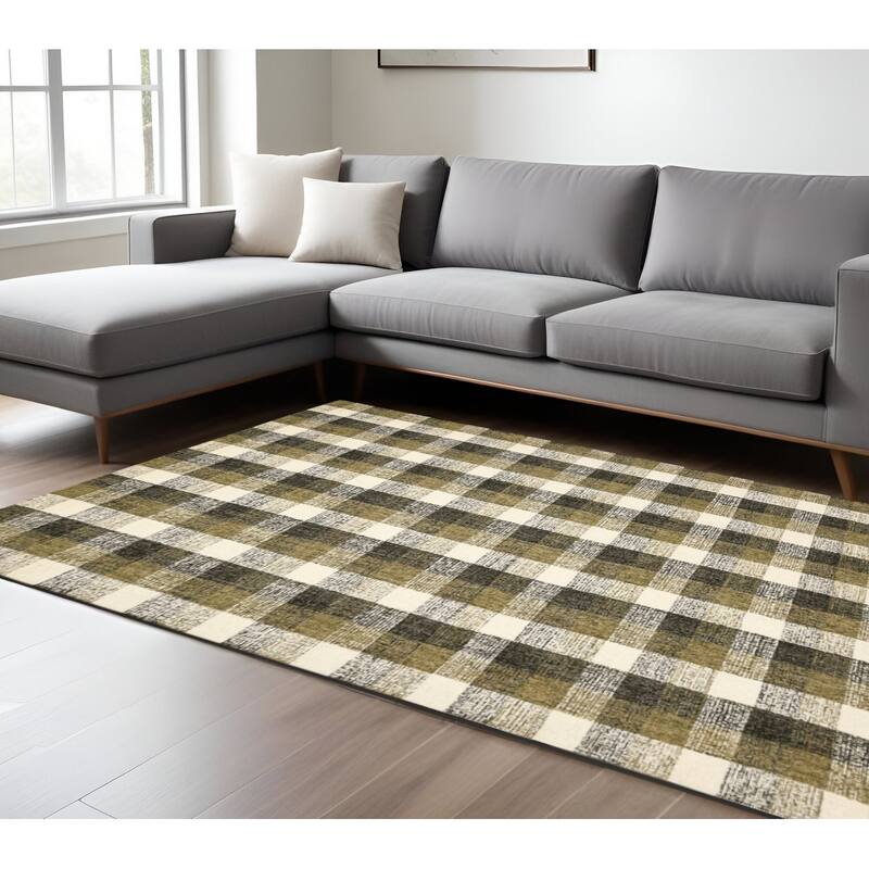 HomeRoots Plaid Transitional Rectangle Area Rug - 120.00 in. x 96.00 in.  x 0.45 in.