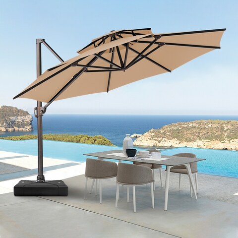 Pellebant 12 FT Outdoor Round Cantilever Umbrella with Base
