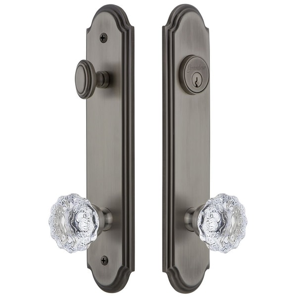 Grandeur ARCFON_TP_ESET_238 Arc Solid Brass Tall Plate Single Cylinder Keyed Entry Set with Fontainebleau Crystal Knob and