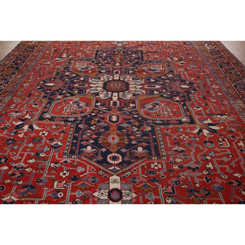 Vegetable Dye Heriz Serapi Persian Large Antique Wool Carpet - 11'1"x 19'5"