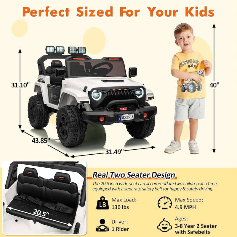 24V Kids Electric Ride-On Car, 2-Seater 4WD
