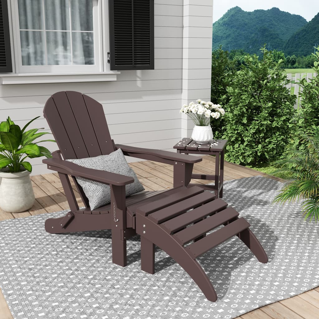 Laguna Hdpe All Weather Outdoor Patio Foldable Adirondack Chair With Ottoman And Side Table (3-Piece Set)