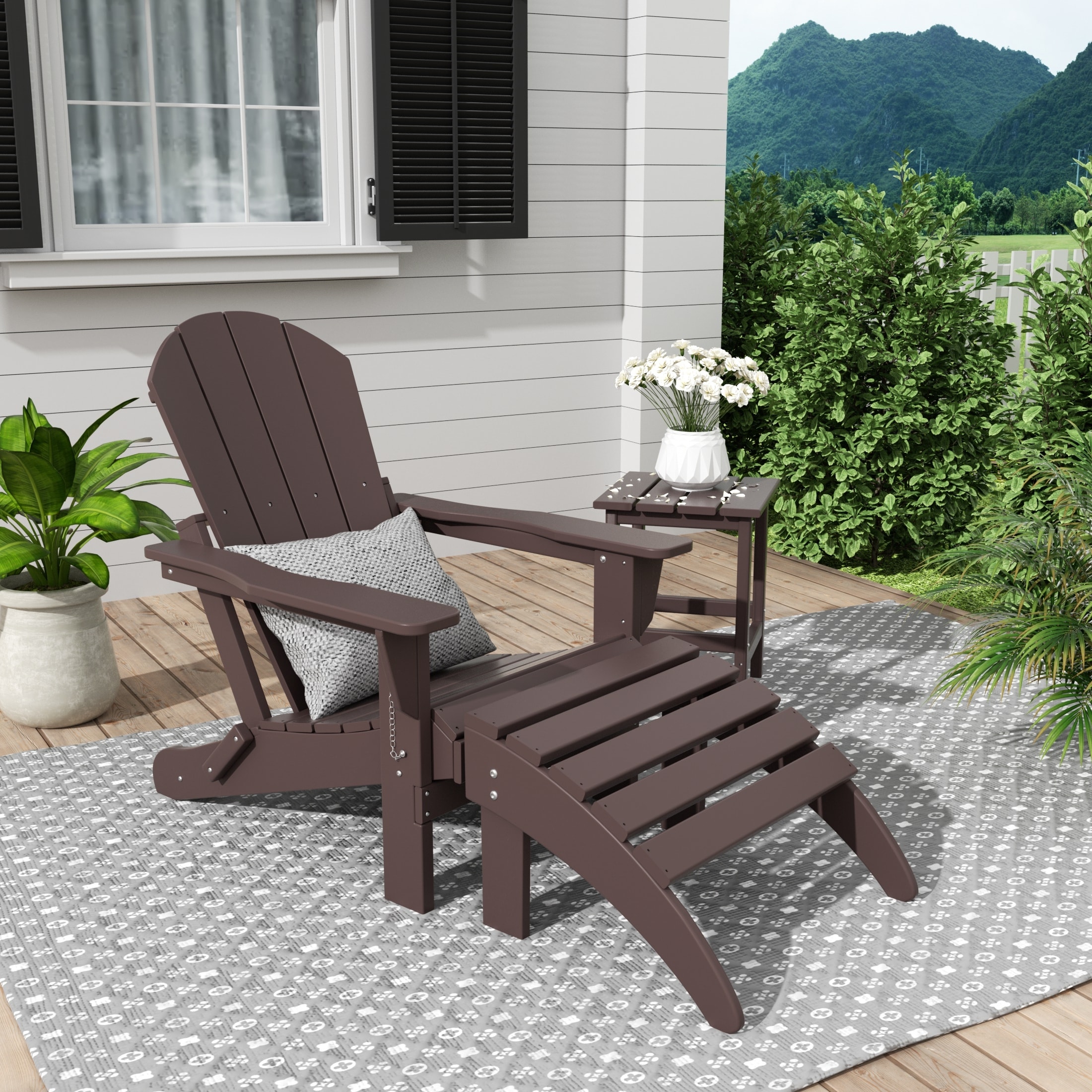 Laguna Hdpe All Weather Outdoor Patio Foldable Adirondack Chair With Ottoman And Side Table (3-Piece Set)