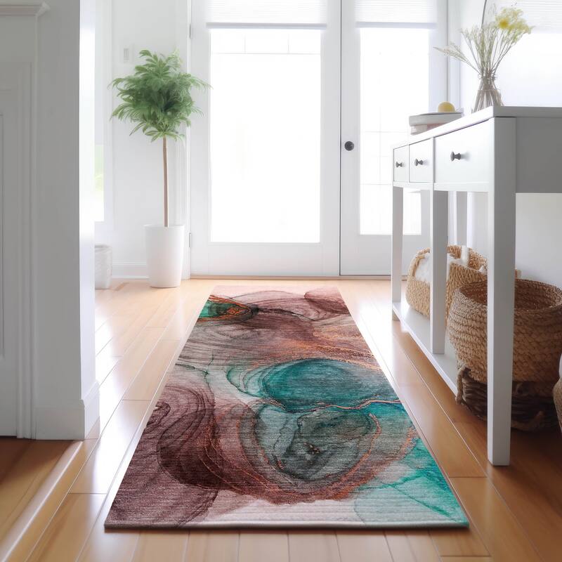 Premium Washable Super Soft Abstract Contemporary Mayfield Rug - Burgundy - 2' 3" x 7' 6" - Runner