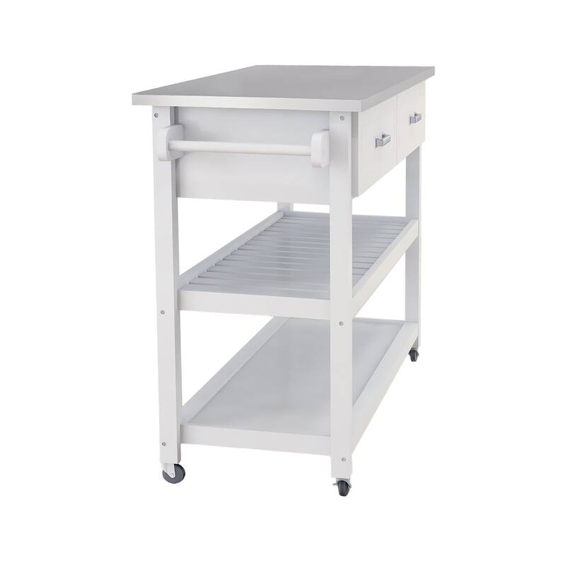 MDF Kitchen Cart with Cabinet, 1 Open Shelves, 2 Drawers and Towel Rack
