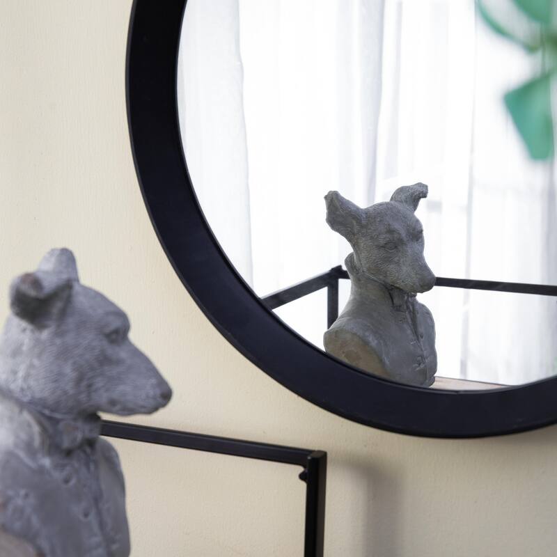 Round mirror with solid wood frame