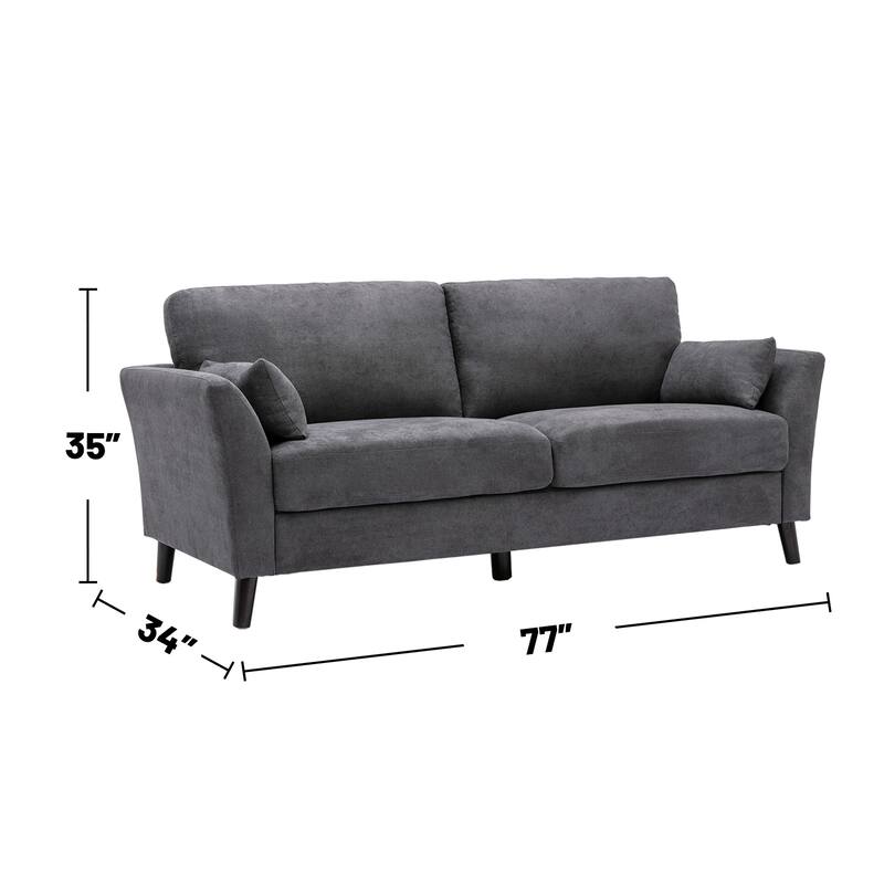 Woven Fabric Upholstered Sofa with 2 Pillows in Gray