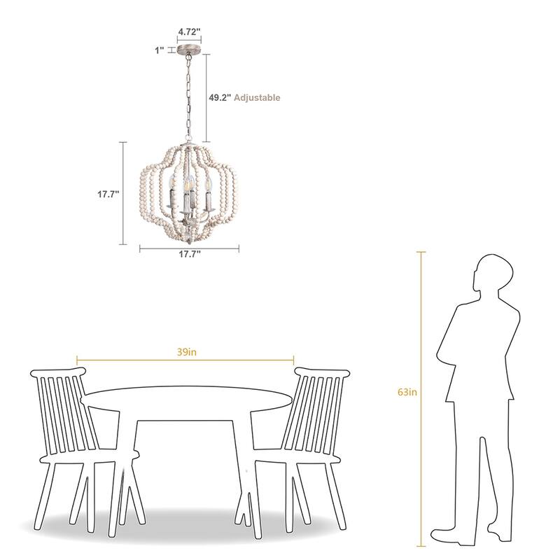 OYIPRO 4-Light Farmhouse Geometric Chandelier with Wood Beads