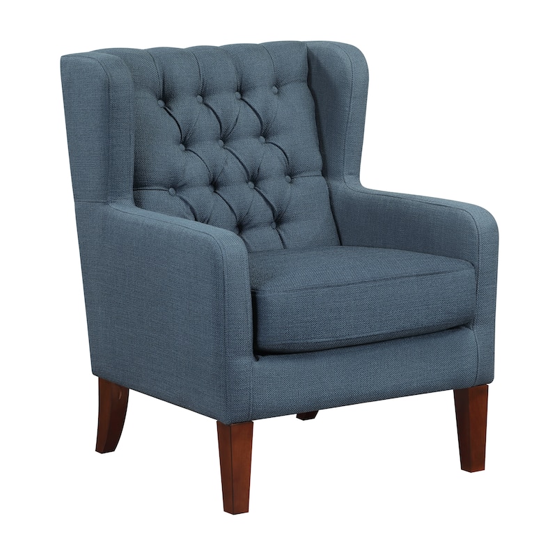 Clark 30" Modern & Contemporary Textured Fabric Button-Tufted Wing Back Accent Chair - Blue
