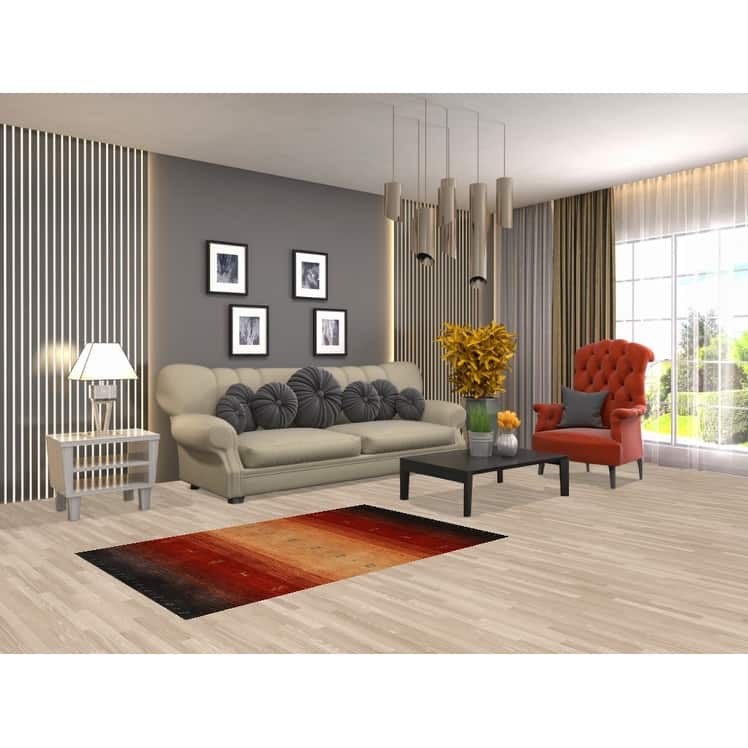 Hand Knotted Oriental 100% Wool Carpet Tribal Stripe Oranges & Rust Gabbeh Area Rug - 4' 10'' X 3' 1''