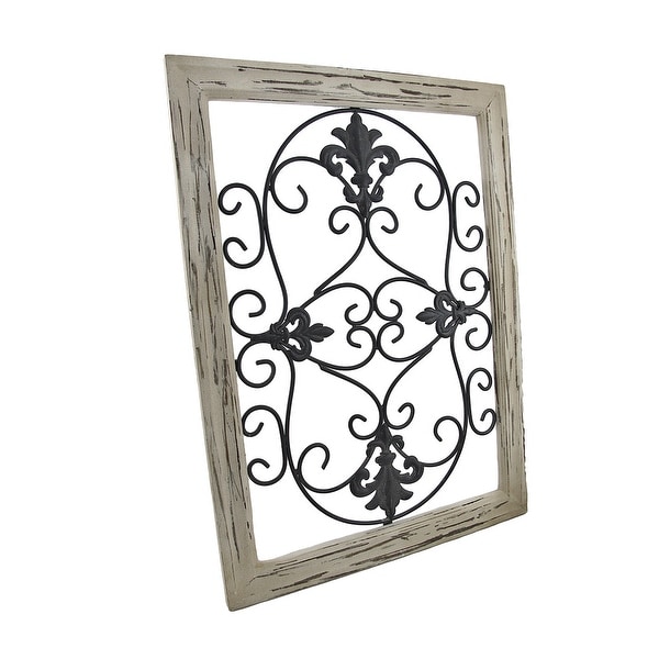 Shop Distressed Wooden Tan Frame Wrought Iron Fleur De Lis Wall