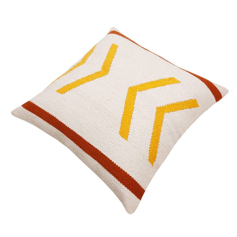 Handwoven Geometric Cotton Throw Pillow Cover - 20" - Yellow and White