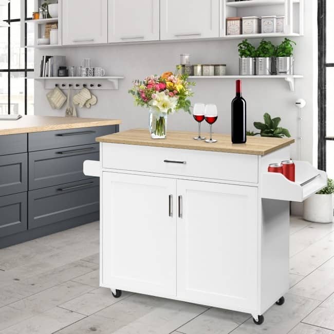 Rolling Kitchen Island Cart with Towel and Spice Rack - 45.5" x 16" x 33.5"(L x W x H)