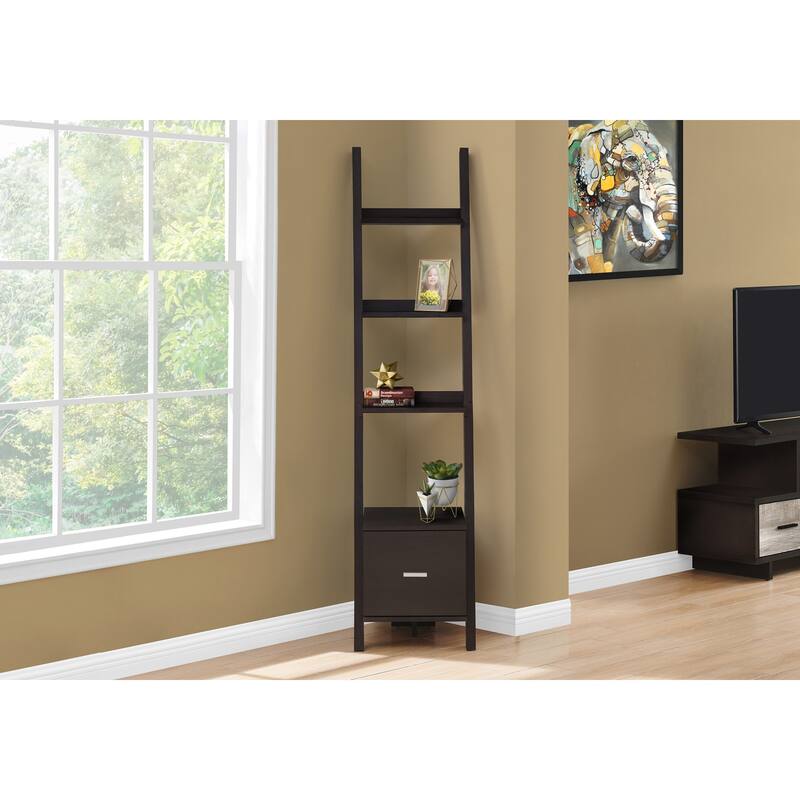 4 Tier Corner Bookshelf, Modern Contemporary 69"h Brown Laminate Ladder Bookcase for Living room Office, Bedroom