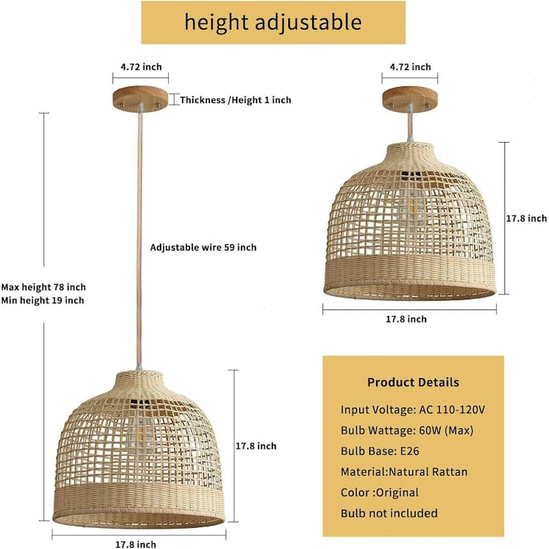 Farmhouse bedroom light beige pendant lights ‎rattan,metal chandelier light