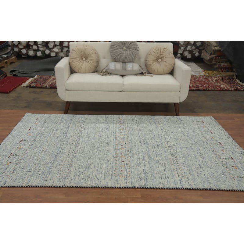 Hand Knotted Oriental 100% Wool Carpet Tribal Animal Pictorial Navy Blue & Blues Gabbeh Area Rug - 7' 9'' X 5' 1''