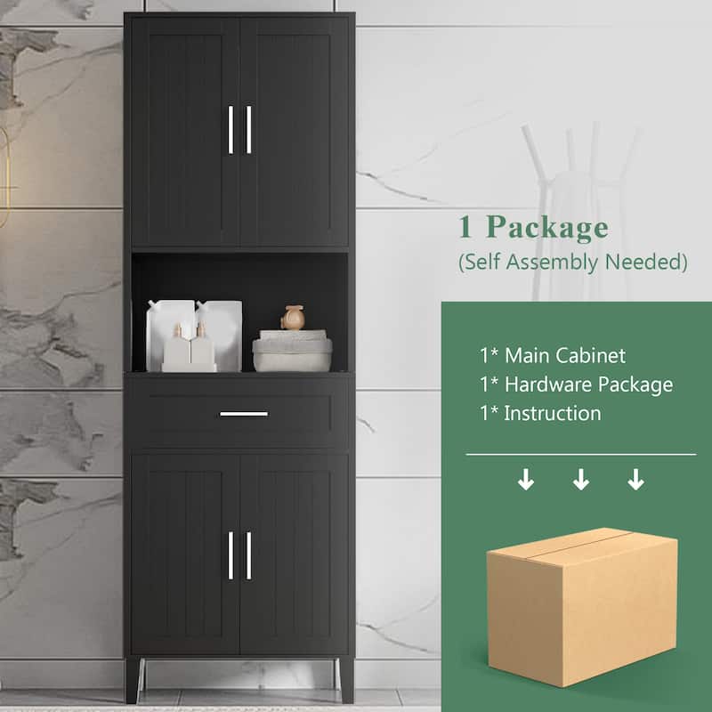 70.9" Tall Storage Cabinet - 4 Soft-Close Doors, 1 Drawer & 2 Adjustable Shelves. Perfect for Bathroom, Laundry or Living Room.