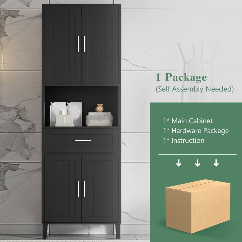 Modern Tall Bathroom Cabinet with Adjustable Shelves, Soft Close Doors, Drawer, Open Storage, 70.9" Freestanding