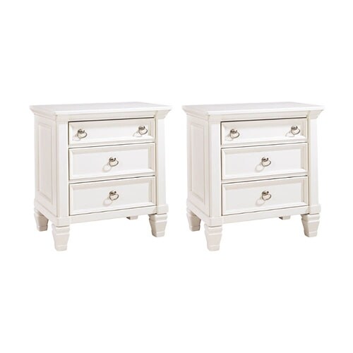 Ashley B672-93 Prentice Three Drawer Night Stand w/ Satin Nickel-Tone Hardware
