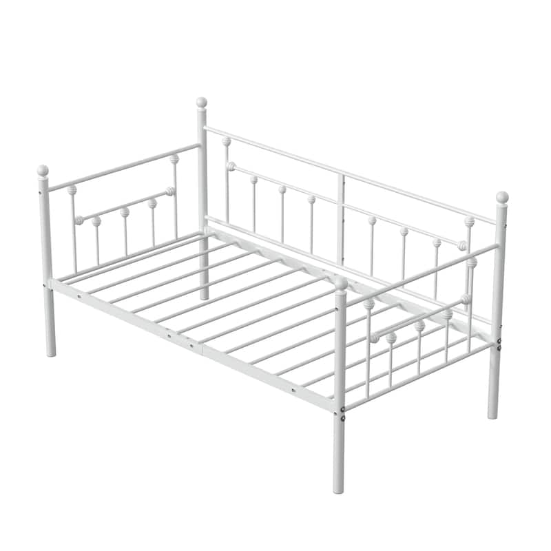 VECELO White Twin-Size Daybed with Roman Column Design Heavy-Duty Metal Frame for Kids Living Room and Guest Bed
