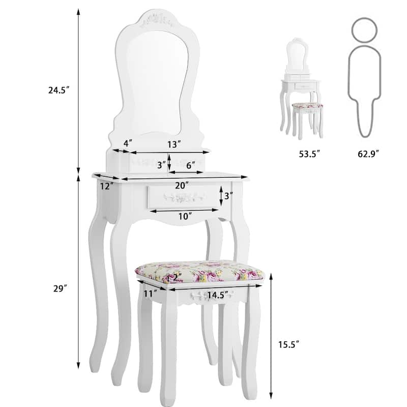 Costway Vanity Wood Makeup Table Stool Jewelry Desk Black/White