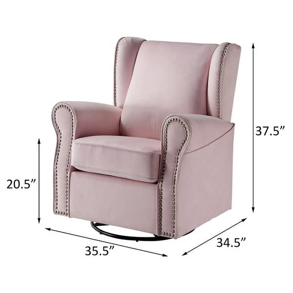 Pink Swivel Chair with Rolled Arms - Plush Comfort and Nailhead Detailing