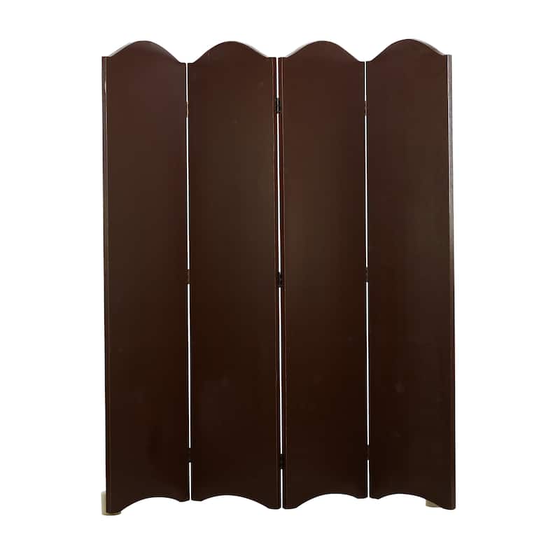 Brown Faux Leather Hinged Foldable Partition 4 Panel Scroll Partition Room Divider Screen with Faux Leather Detailing