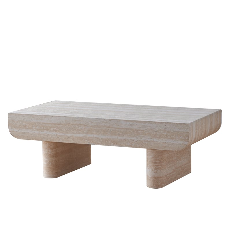 GDFStudio - Mid-Century Modern Coffee Table with Fluted Storage Drawer