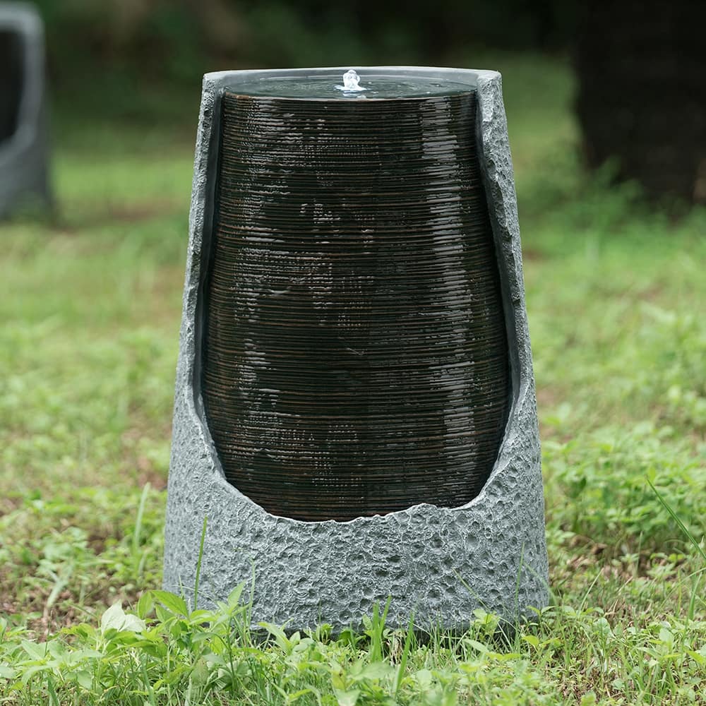 17x17x26" Polyresin Water Fountain, Unique Broken Urn Fountain Chic Dynamic Modern Design with Light for Garden, Lawn