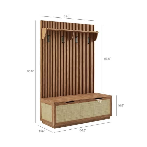 dimension image slide 0 of 2, Soma Fluted 3-in-1 Hall Tree With Storage Bench and Coat Rack