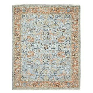 Shahbanu Rugs Periwinkle Blue Distressed 100% Wool Hand Knotted ...