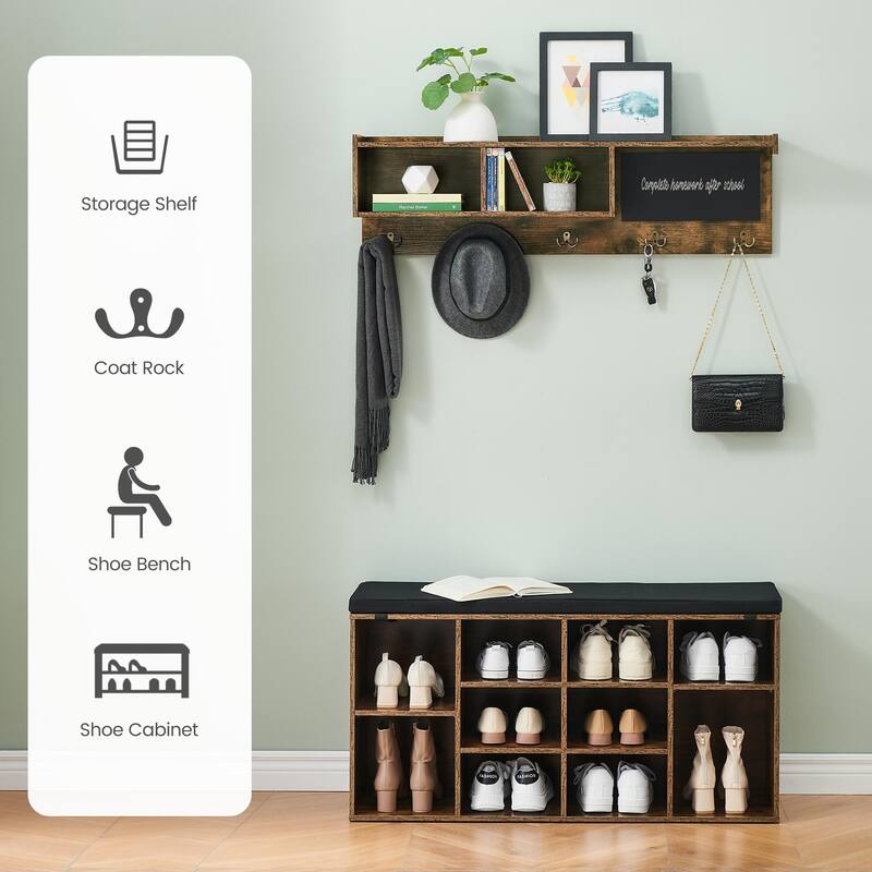 Hall Tree Shoe Bench Industrial 6 in 1 Coat/Shoe Rack