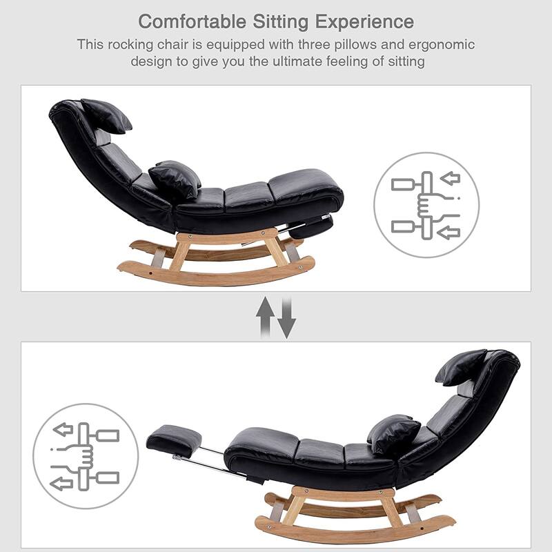 Ergonomic Rocking Chair with High Backrest and Cozy Armrest, Black PU Bed Bath & Beyond 37587909