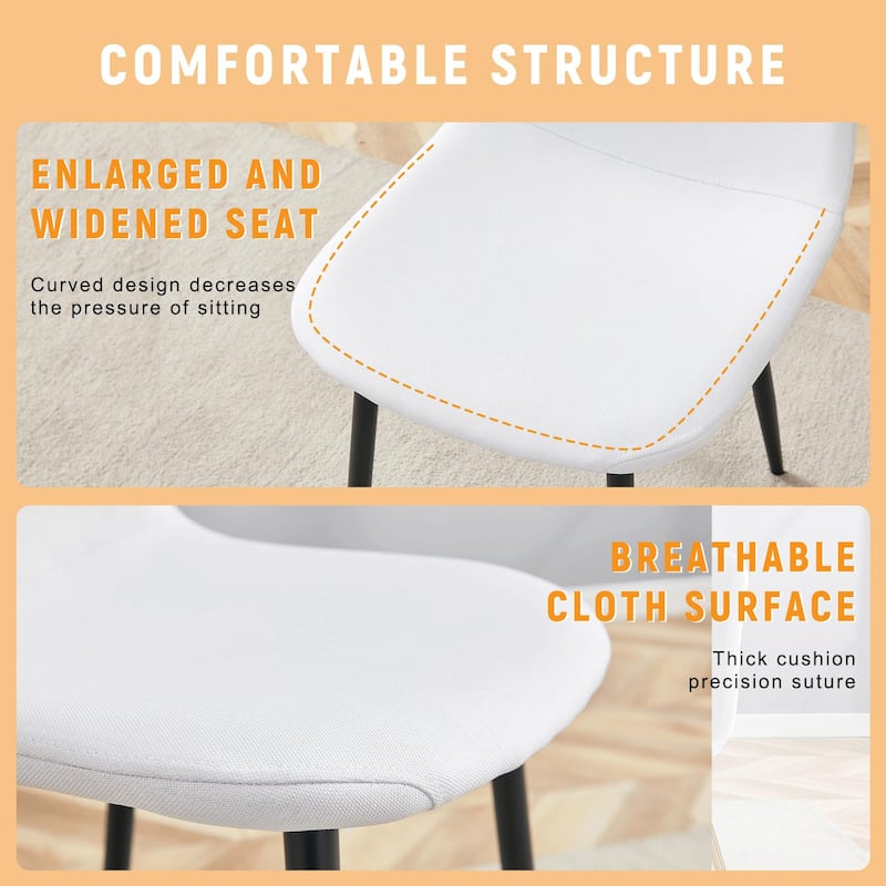 Minimalist Dining Chair Set of 4, Linen Fabric Kitchen Chair with Metal Legs Modern Armless Side Chair for Office