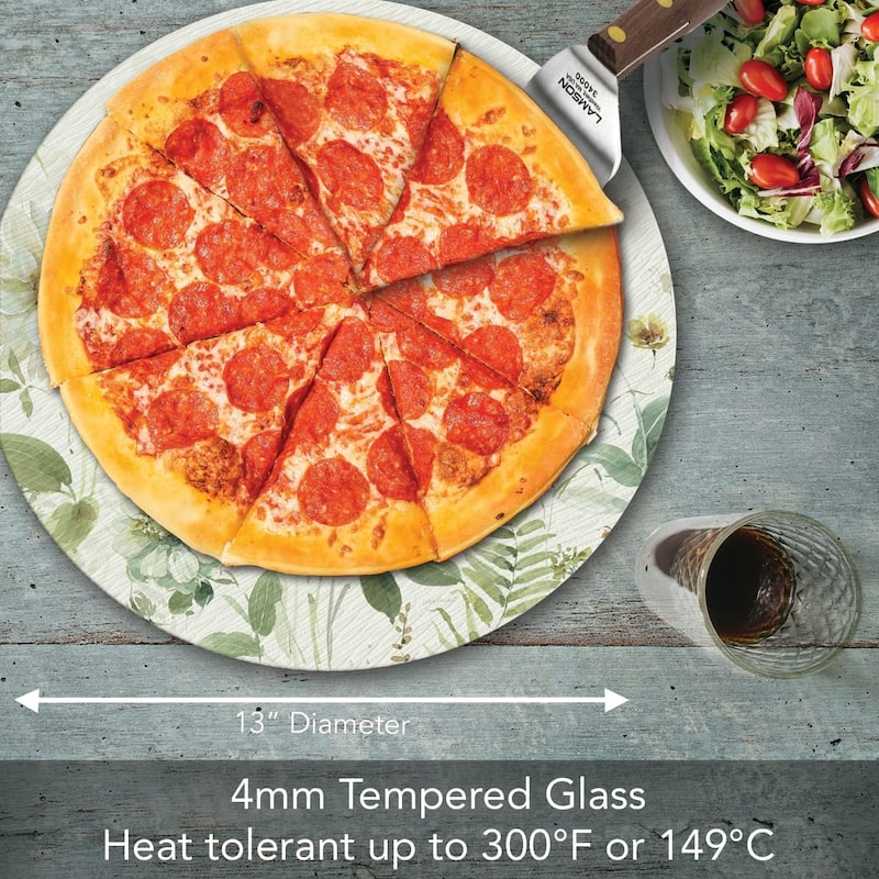Green Fields 4mm Heat Tolerant Tempered Glass Lazy Susan Turntable 13" Diameter Cake Plate Condiment Caddy Pizza Server