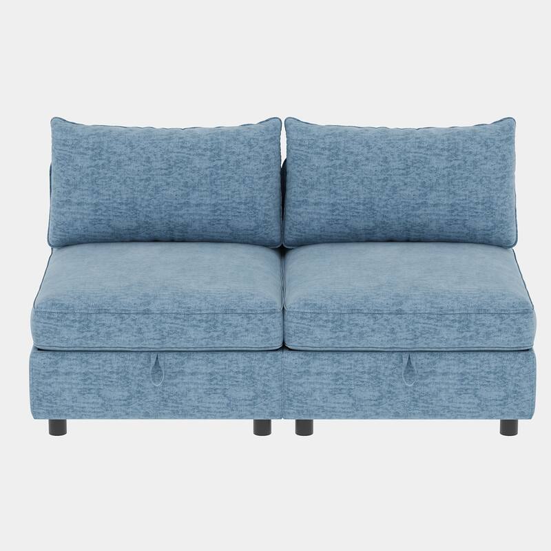 68" Loveseat Sofa with Storage Upholstered Sectional Sofa Chenille Cloud Couch with 2 Ottoman, Sleeper Sofa Bed for Small Spaces