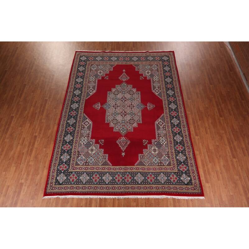 Geometric Red Kashan Turkish Rug Machine Made Carpet - 9'9" x 13'3"