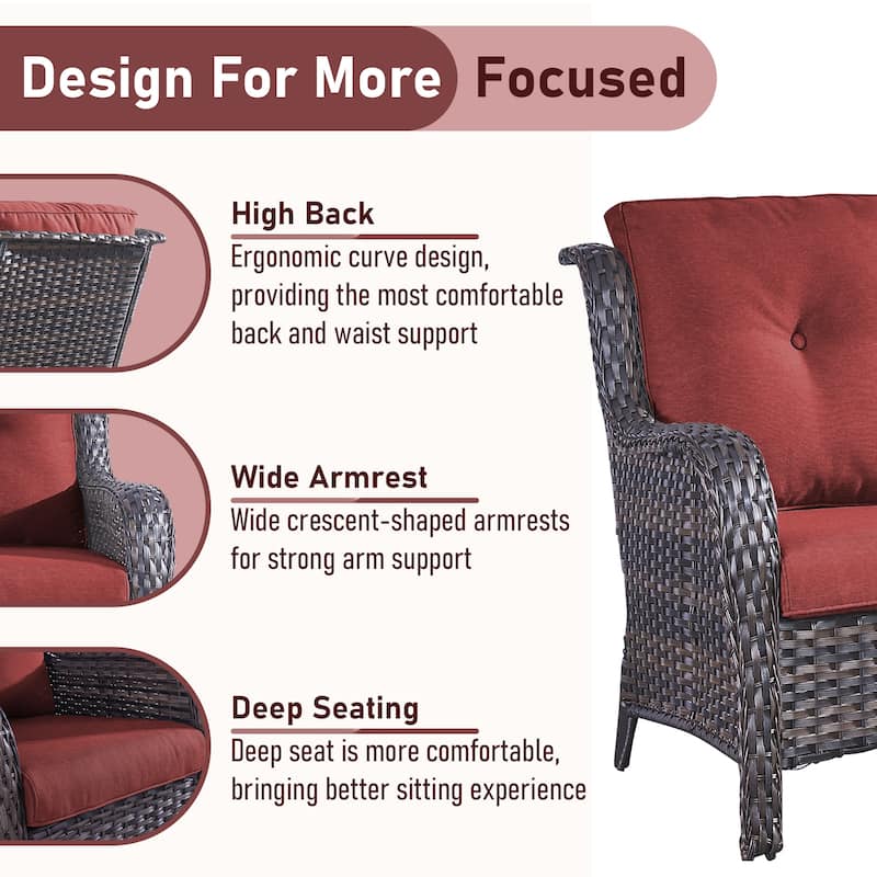 Fire Pit Table with Sofa 2 Swivel Chairs Ottomans Brown-Red - Brown