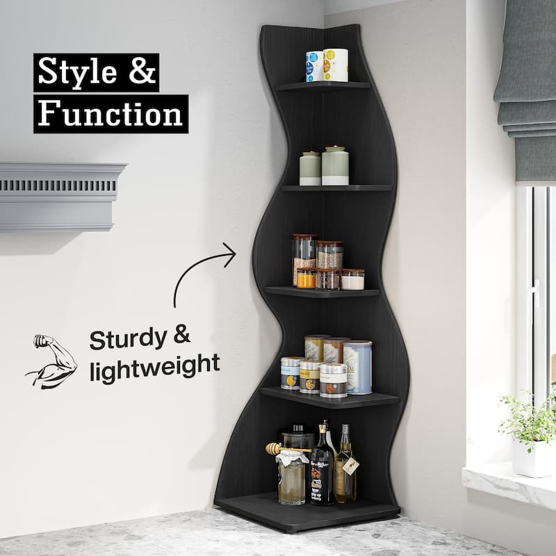 Corner Shelf Bookcase Bookshelf with Unique Shape for Living Room, Home Office