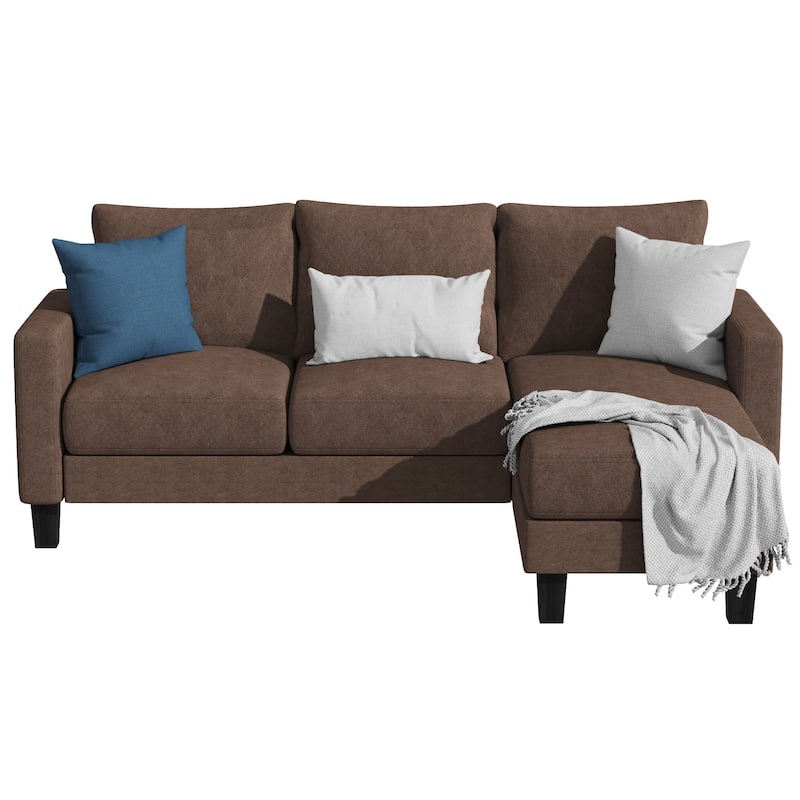 Furniwell Convertible Sectional Sofa Modern Linen Fabric L-Shaped Couch