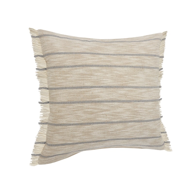 HomeRoots 20" Taupe and Dusty Blue Jute Throw Pillow