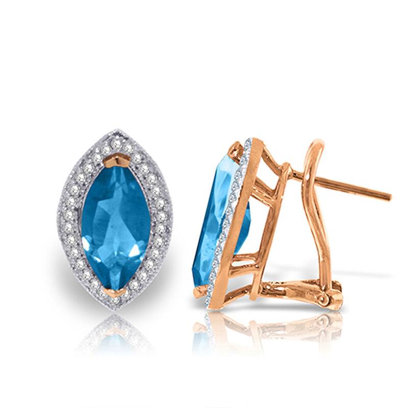 4.8 Carat 14K Solid Gold Marquis Blue Topaz Diamond Earrings - Rose