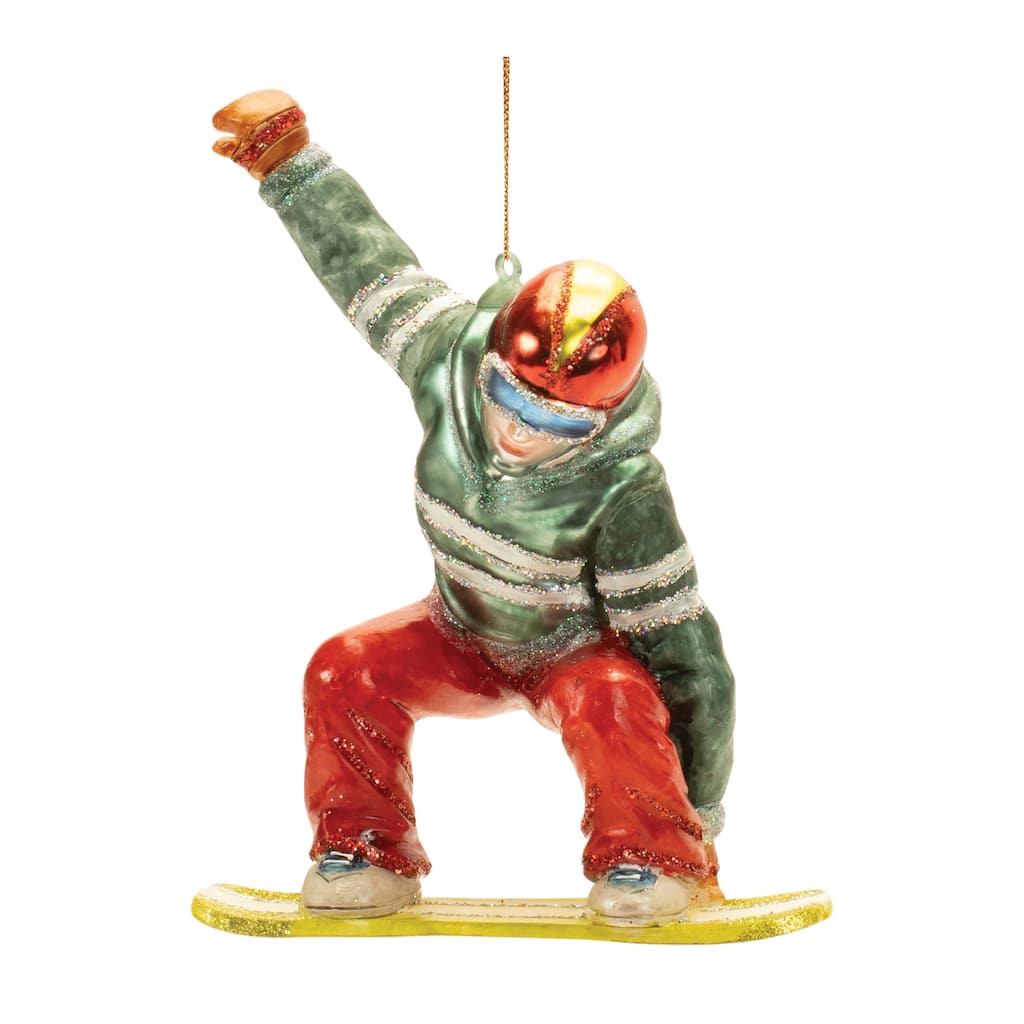 Glittered Glass Snowboarder Ornament (Set of 6) - N/A