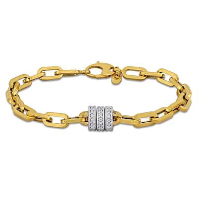 Miadora 1/2ct TGW Cubic Zirconia Rondelle Flat Oval Link Bracelet Two-Tone Gold