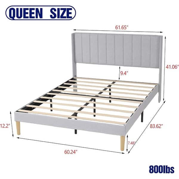 dimension image slide 11 of 25, AUFANK Upholstered Platform Bed Frame with Headboard Wooden Slats Support