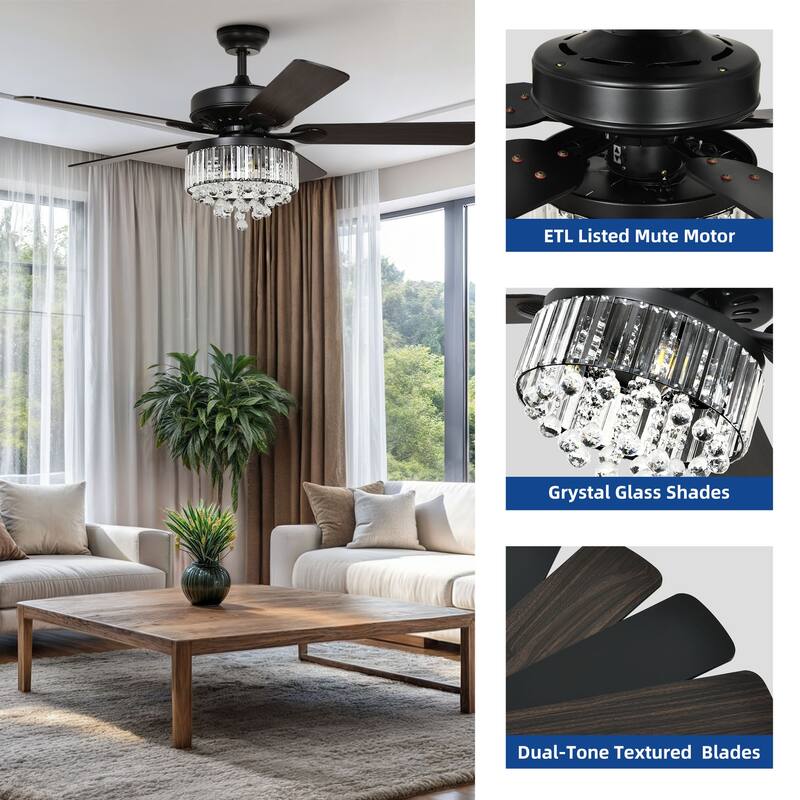 Moasis 52'' Crystal Chandelier Ceiling Fan Light with Remote